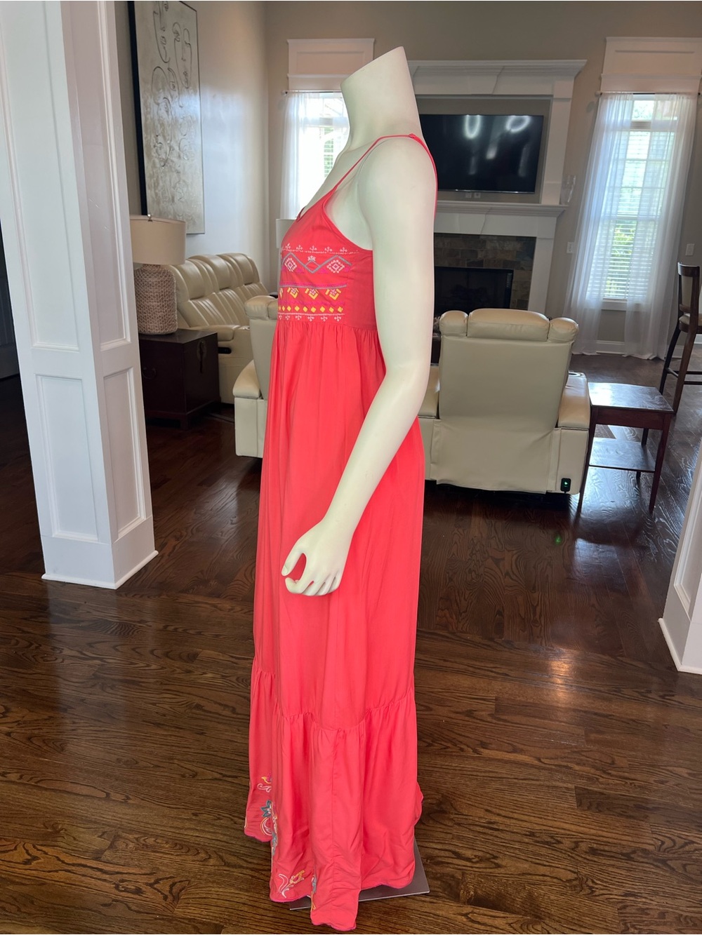 Flying Tomato Coral Maxi Dress with Embroidered Hem - Picture 4 of 14